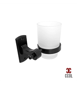 Accesorio Baño Soporte Negro Con Vaso En Vidrio Noord