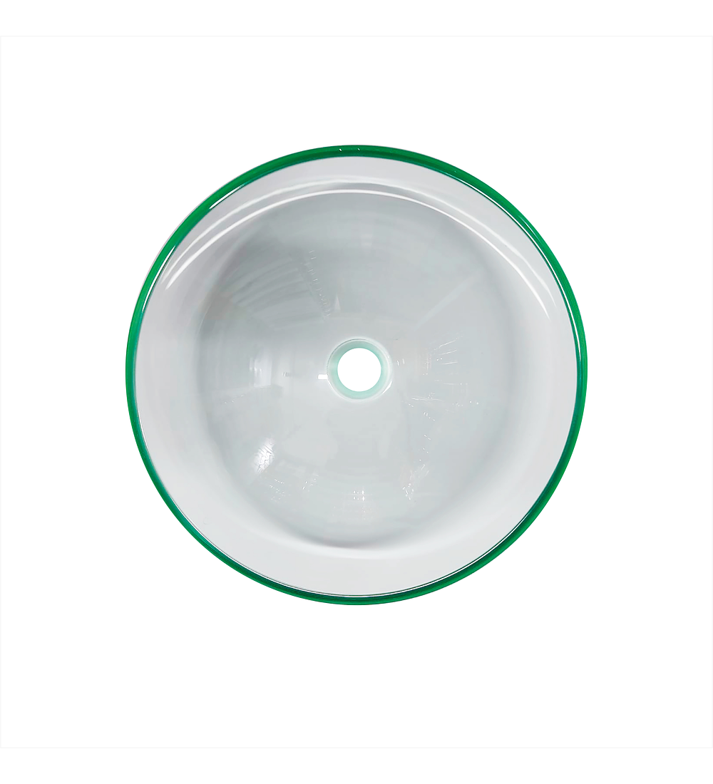 Lavamanos Vidrio Redondo 35cm + Mezclador Cascada Vidrio Transparente + Push Y Sifon Cromado Integrado