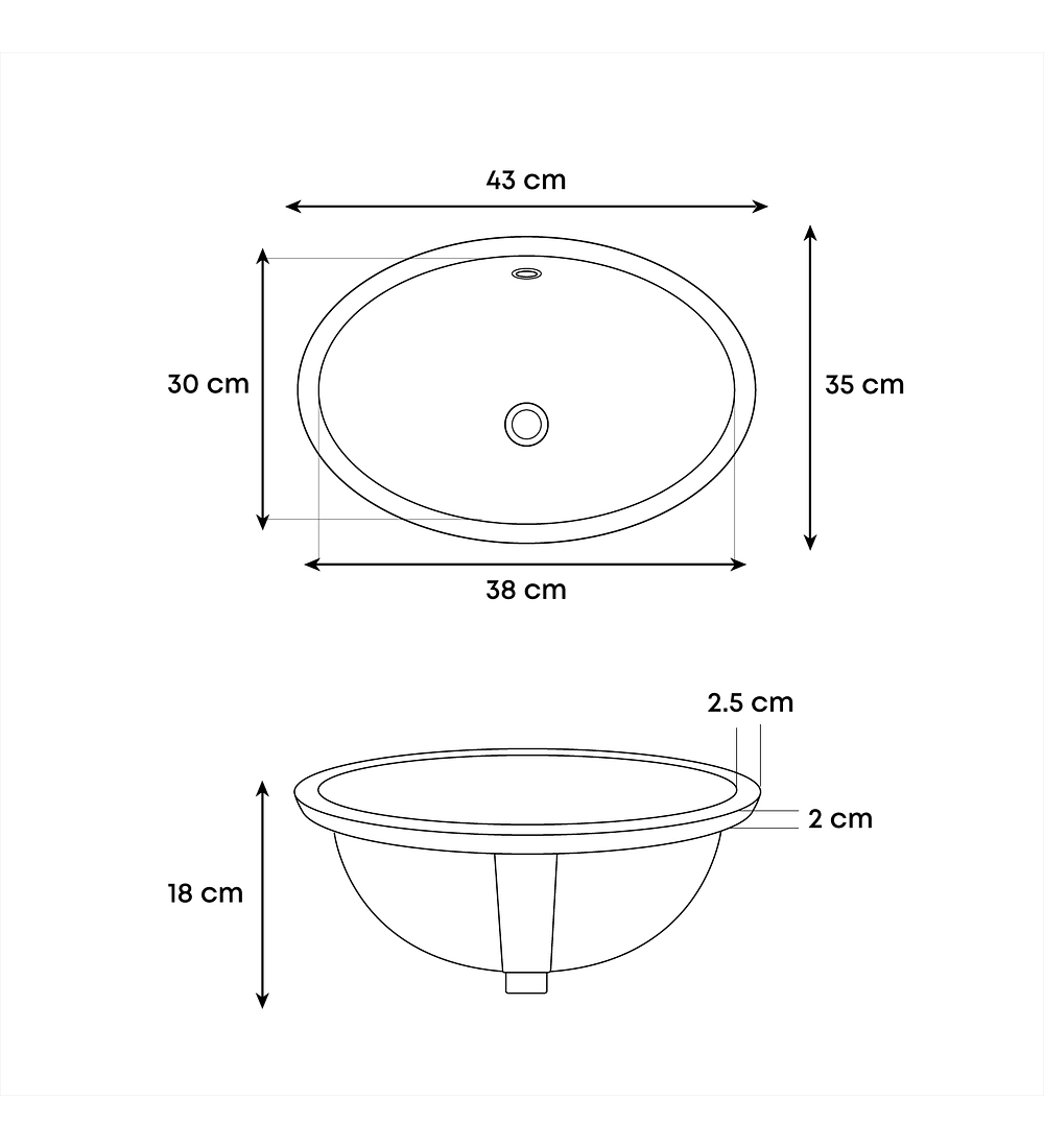 Lavamanos De Bajoponer Ovalado Blanco 30x38x18 Interno