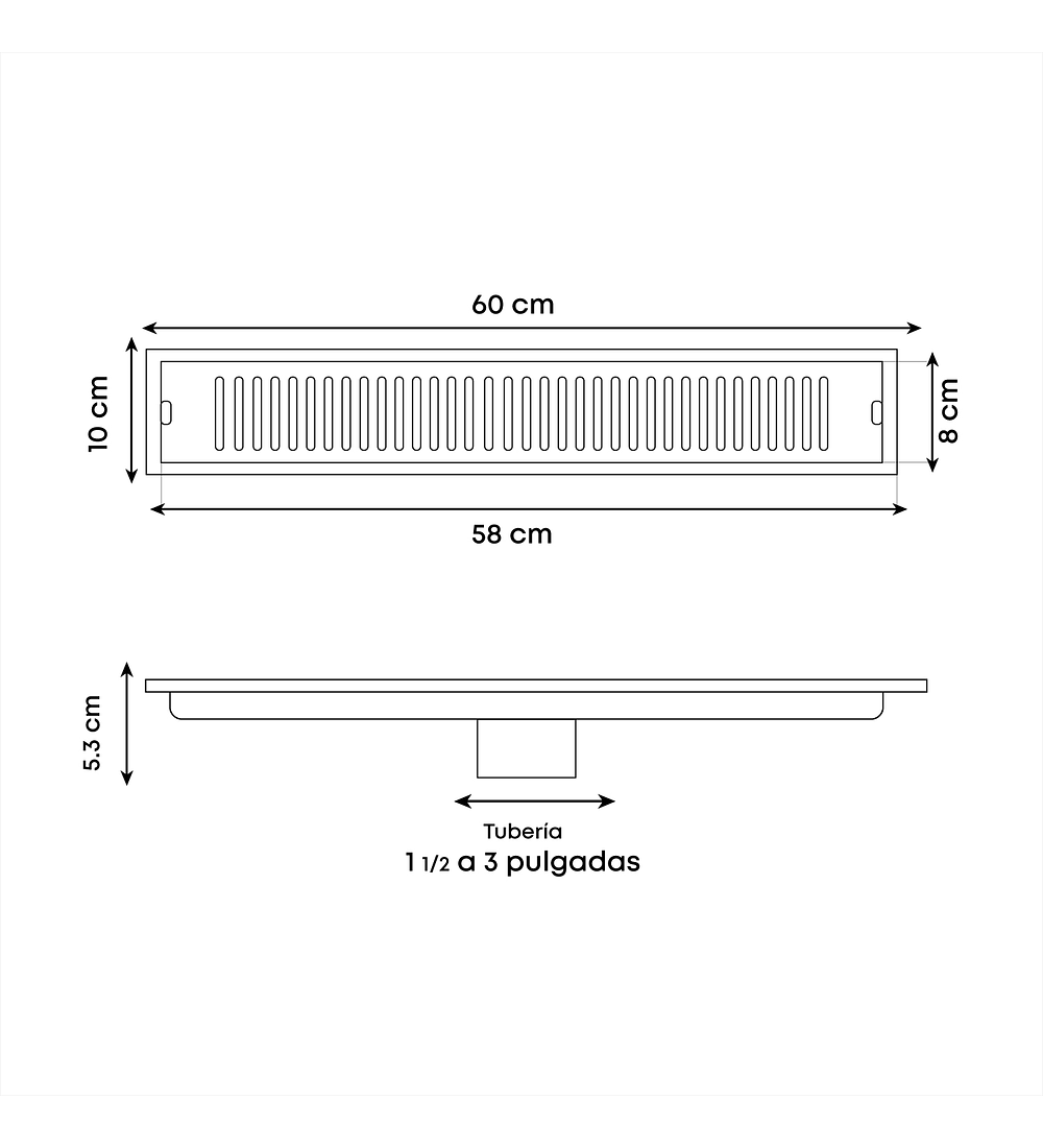 Rejilla De Piso Tradicional 60cmx10cm 2 Acero 304 Negra