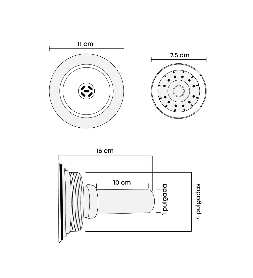 Canastilla 4 Desague Lavaplatos Borde Aluminio Y Sosco Pvc