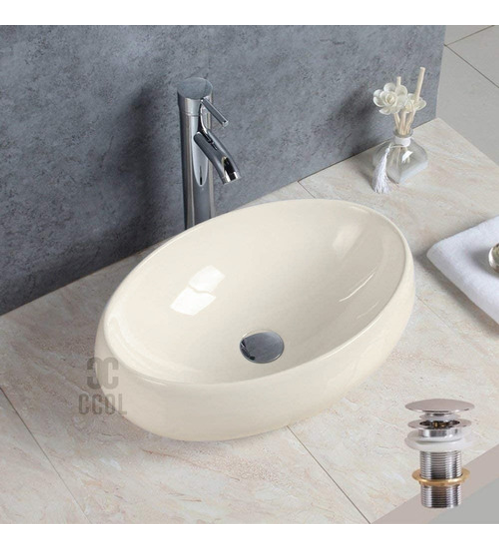 Lavamanos Ovalado En Ceramica Beige Ccol