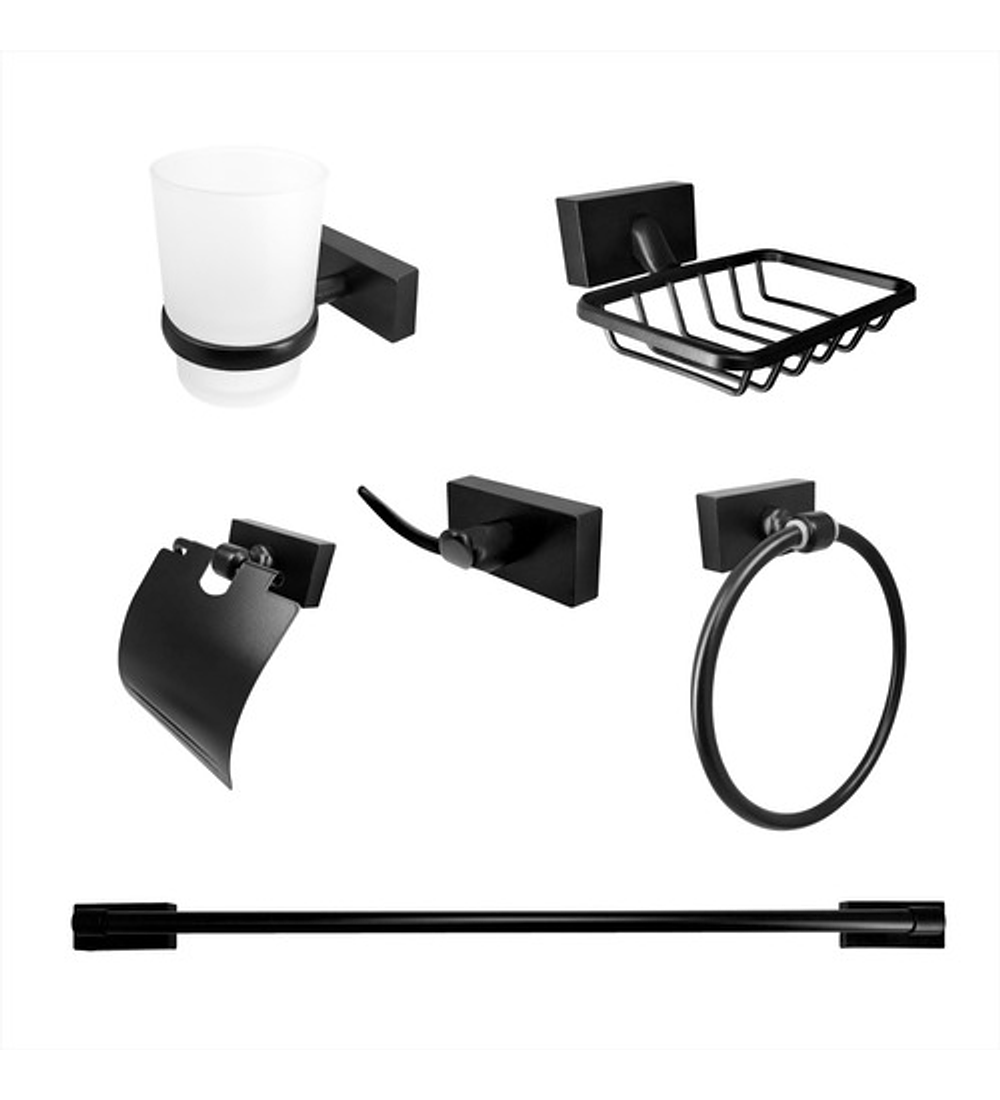 Accesorios para Cuarto de Baño de aleación de aluminio negro 6 Accesorios  para Baño PCS Set de Baño Conjuntos accesorio - China Juego de Accesorios  de Baño, Accesorios de Baño Negro mate
