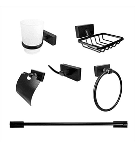 Set Accesorios Para Baño Negro Mate X6 Piezas Base Cuadrada