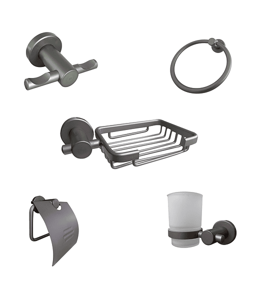 Combo De Accesorios Gris Cobalto Para Baño 5 Piezas