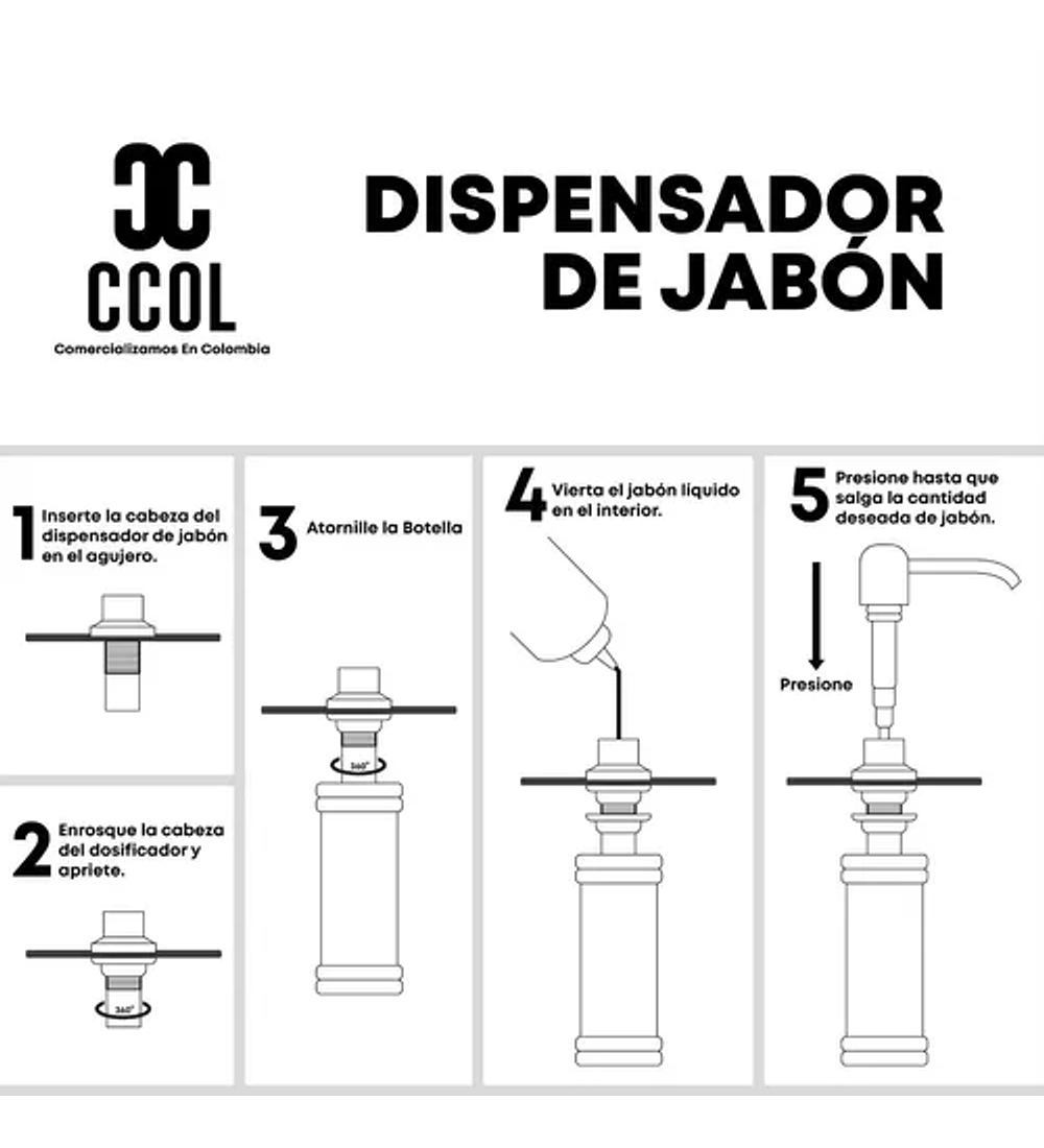 Dispensador De Jabon 300ml Válvula Acero Negro Bh