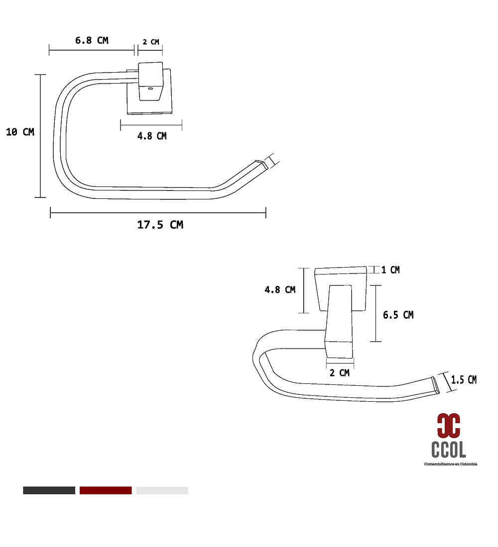 Set Accesorios Baño Negro X 3 Piezas Base Cuadrada C533