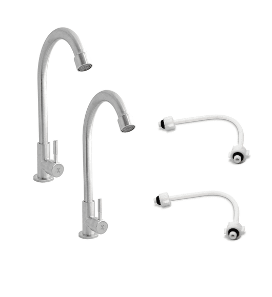 Pack X 2 Grifería Cuello Cisne Agua Fría Inox Uso Mixto