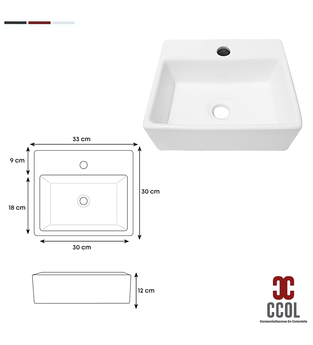 Combo Lavamanos Pequeño Rectangular + Grifería Negra C706