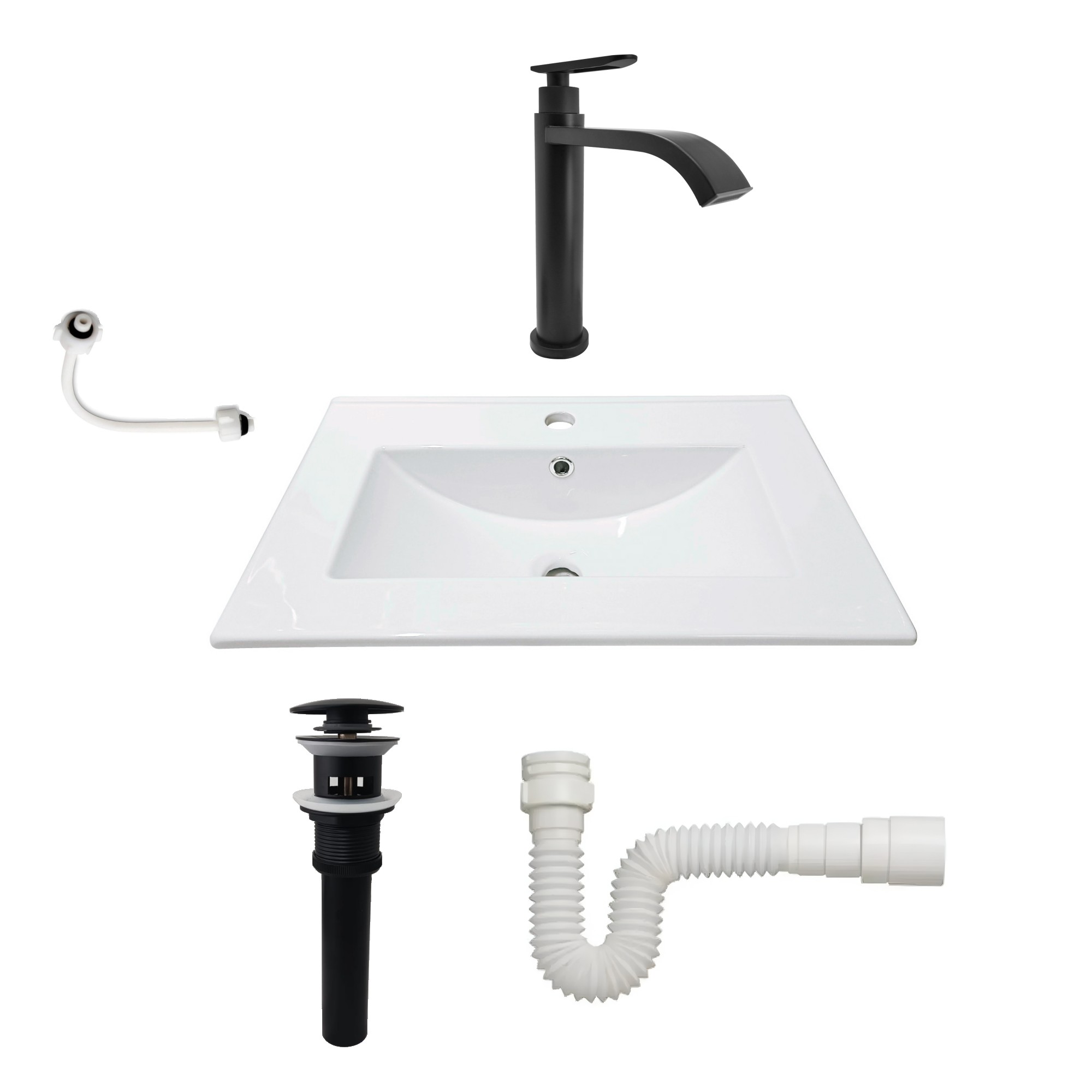 Combo Placa Lavamanos Blanco 61x46 + Griferia Fria C624