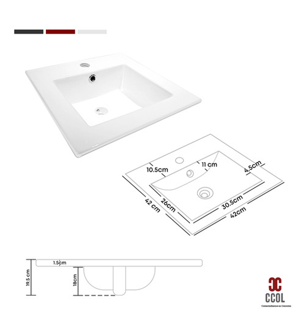 Combo Placa Lavamanos 41x41 + Griferia Agua Fria + Push C645