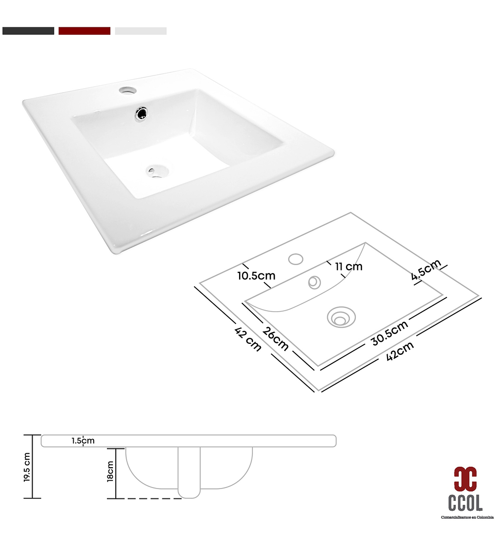 Combo Placa Lavamanos 41x41 + Griferia Mezclador + Push C631