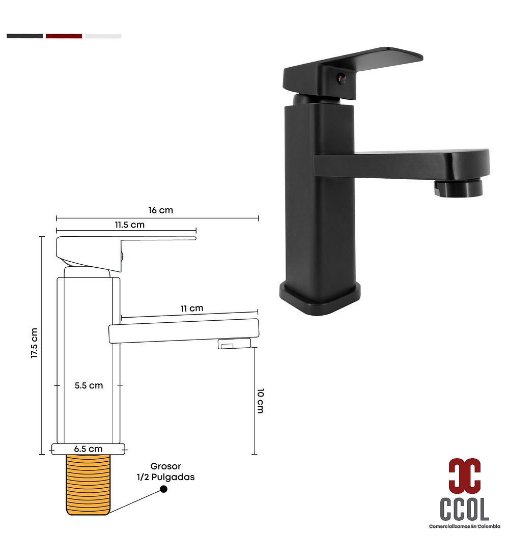 Combo Placa Lavamanos Blanco 50x40 + Griferia Mezclador C585