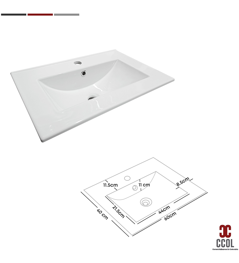 Combo Placa Lavamanos Blanco 60x40 + Grifería Agua Fría C607