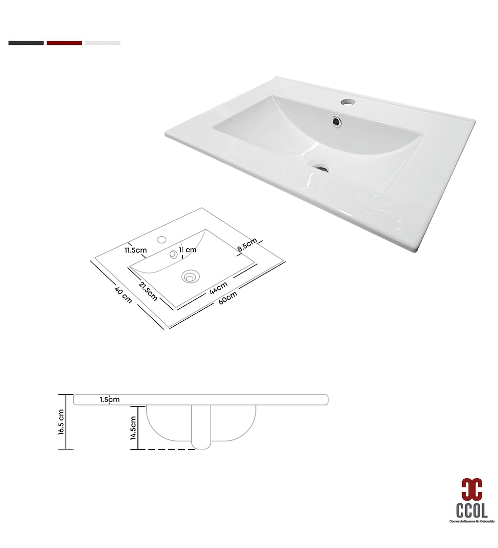 Combo Placa Lavamanos Blanco 60x40 + Griferia Mezclador C599