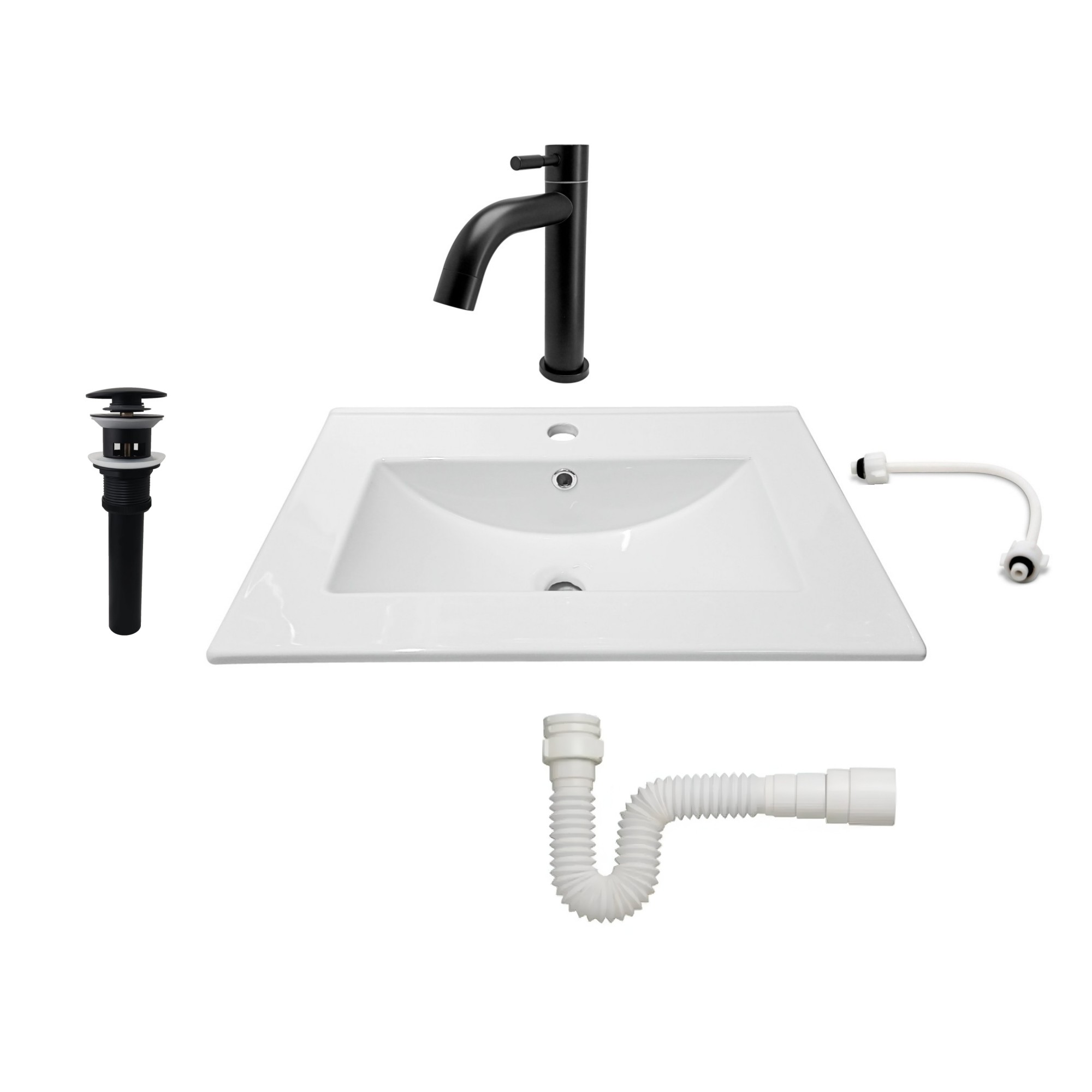 Combo Placa Lavamanos Blanco 60x40 + Grifería Agua Fría C612