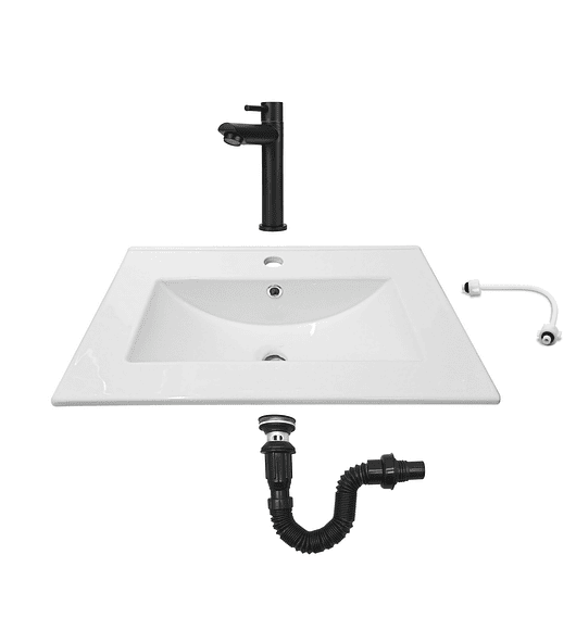 Combo Placa Lavamanos Blanco 61x46 + Grifería Agua Fría C626