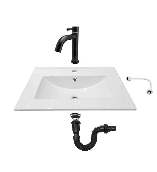 Combo Placa Lavamanos Blanco 61x46 + Grifería Agua Fría C629