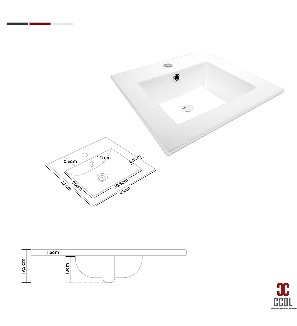 Combo Placa Lavamanos Blanco + Grifería Mezclador Negro C635