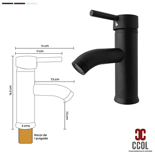 Combo Placa Lavamanos Blanco + Grifería Mezclador Negro C650