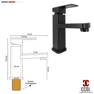 Combo Placa Lavamanos Blanco + Grifería Mezclador Negro C656
