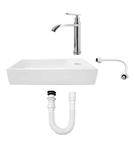 Combo Lavamanos Pequeño Rectangular + Grifería Agua FríaC830