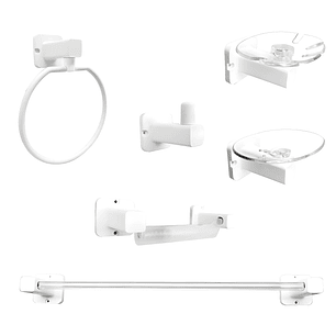 Accesorio Para Baño Base Cuadrada X6 Piezas Blanco Mate Abs