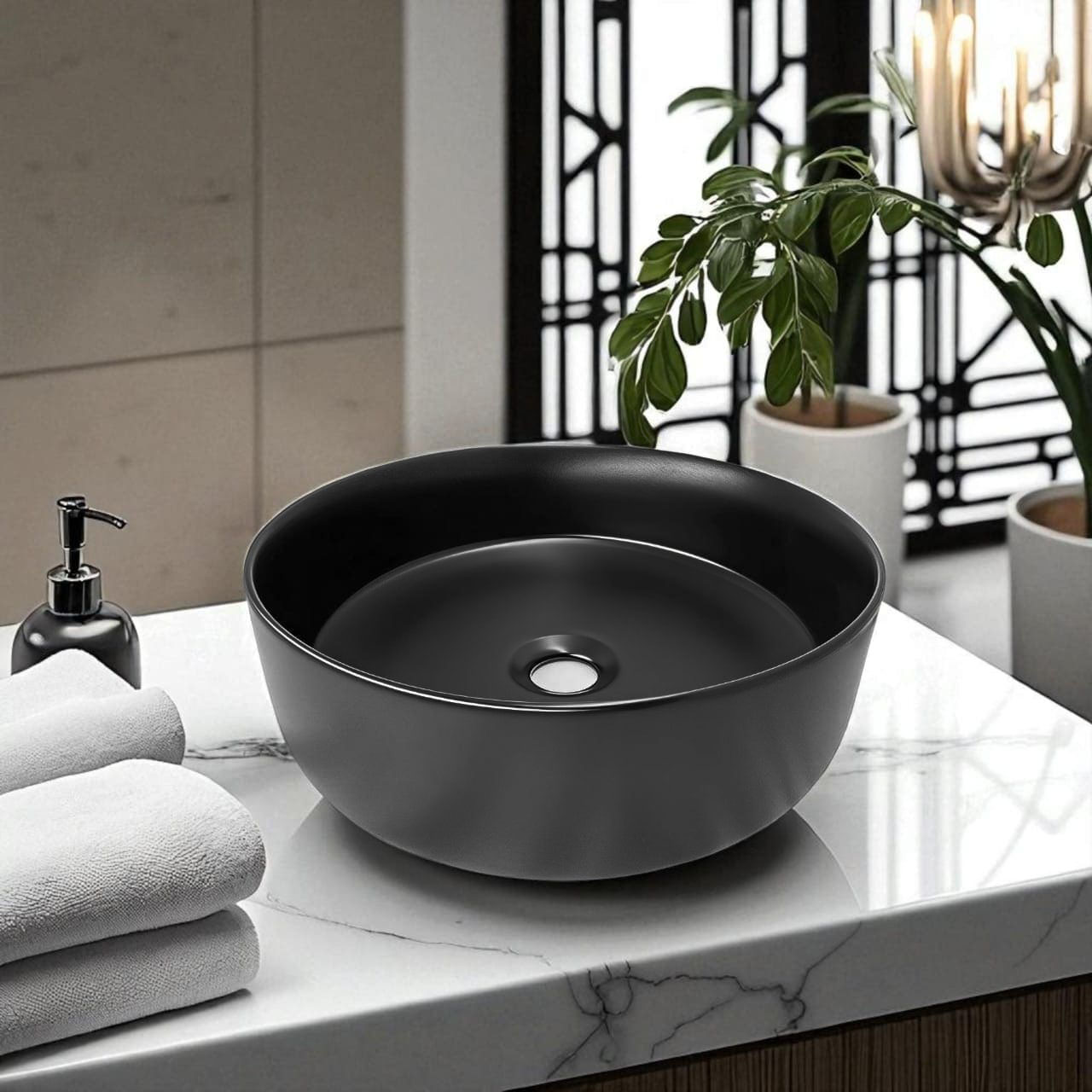 Lavamanos Ceramica Sobreponer Redondo Castilla Negro