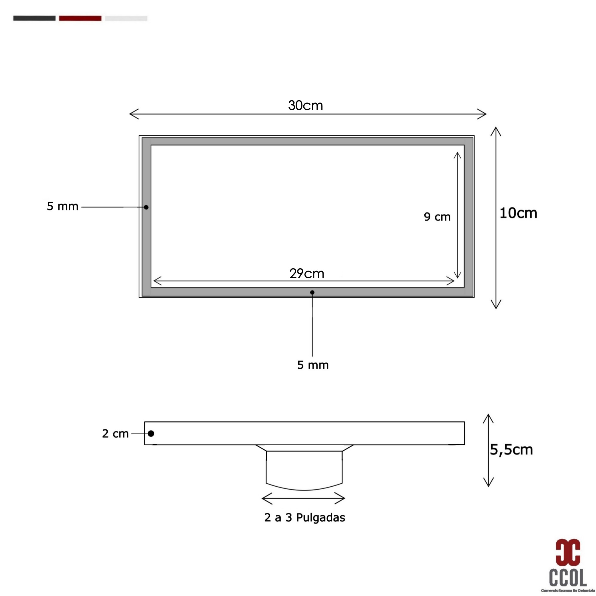 Rejilla Rectangular Piso Invisible Negro 30x10 2