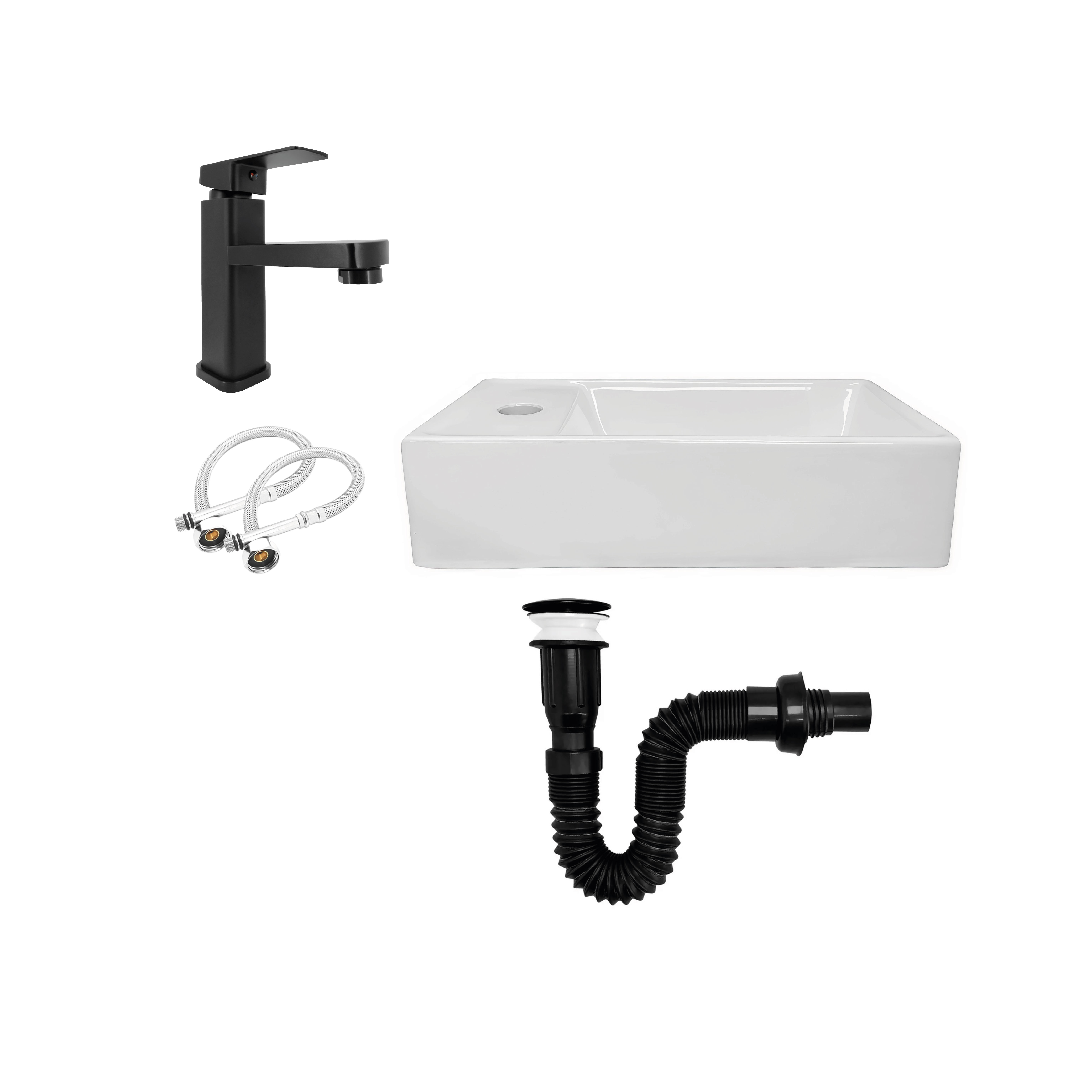 Combo Lavamano Nappo + Griferia Mezcladora Negra C674