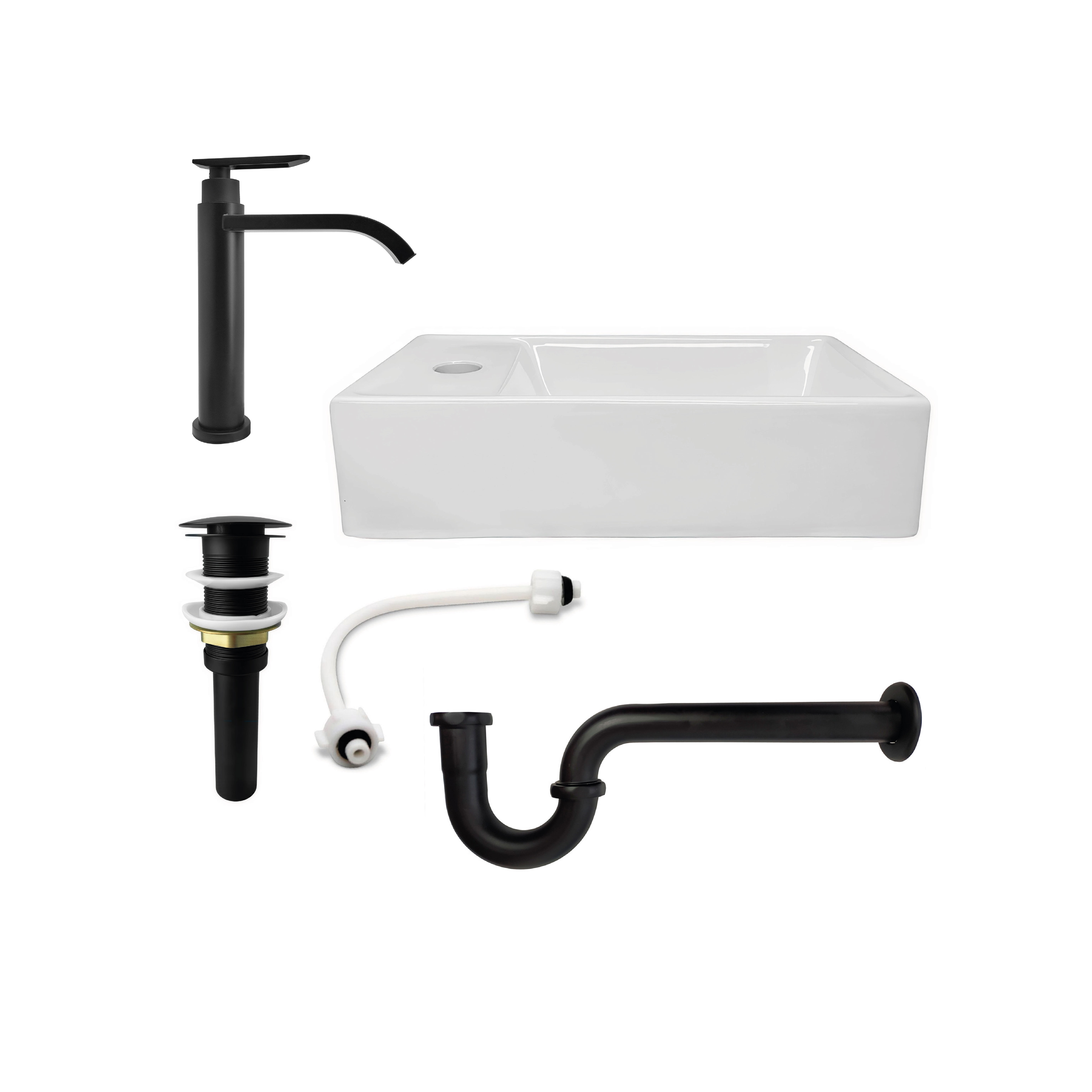 Combo Lavamanos Rectangular + Griferia Agua Fría Negro C676