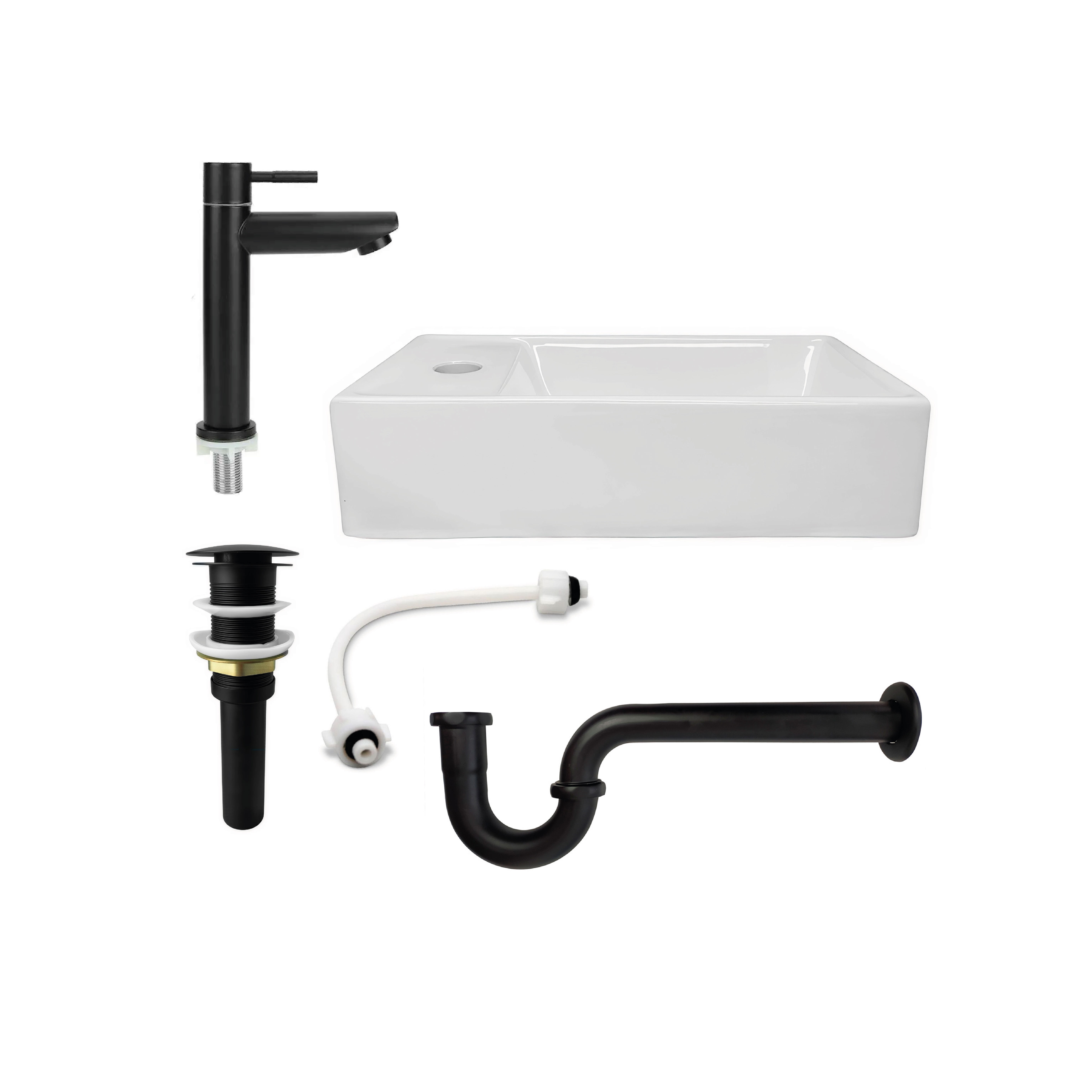 Combo Lavamanos Rectangular + Grifería Agua Fría Negro C679