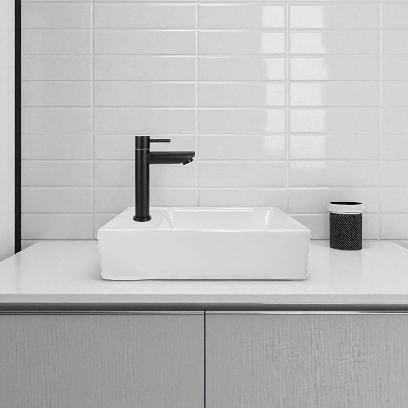 Combo Lavamanos Rectangular + Grifería Agua Fría Negro C679