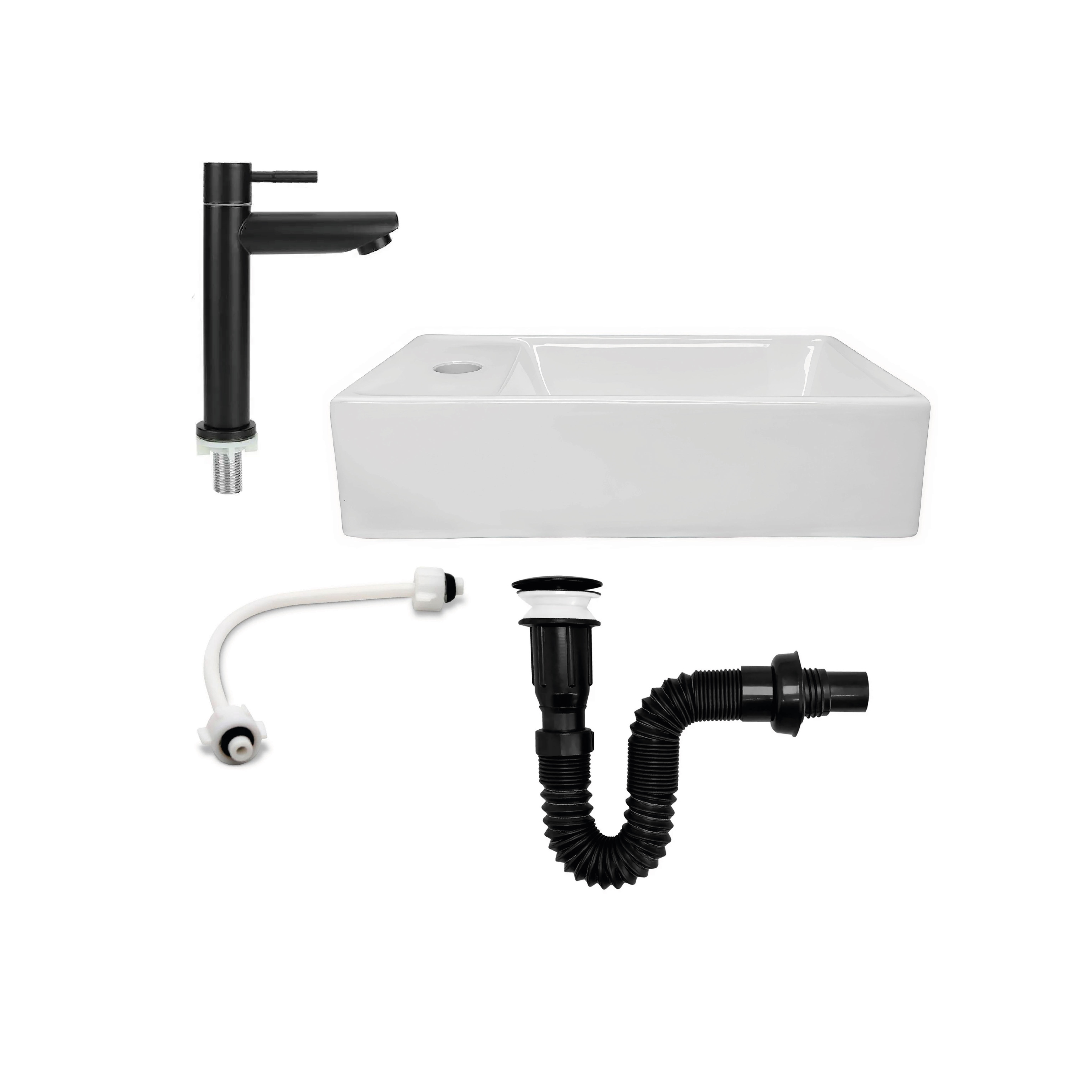 Combo Lavamanos Rectangular + Grifería Agua Fría Negro C680