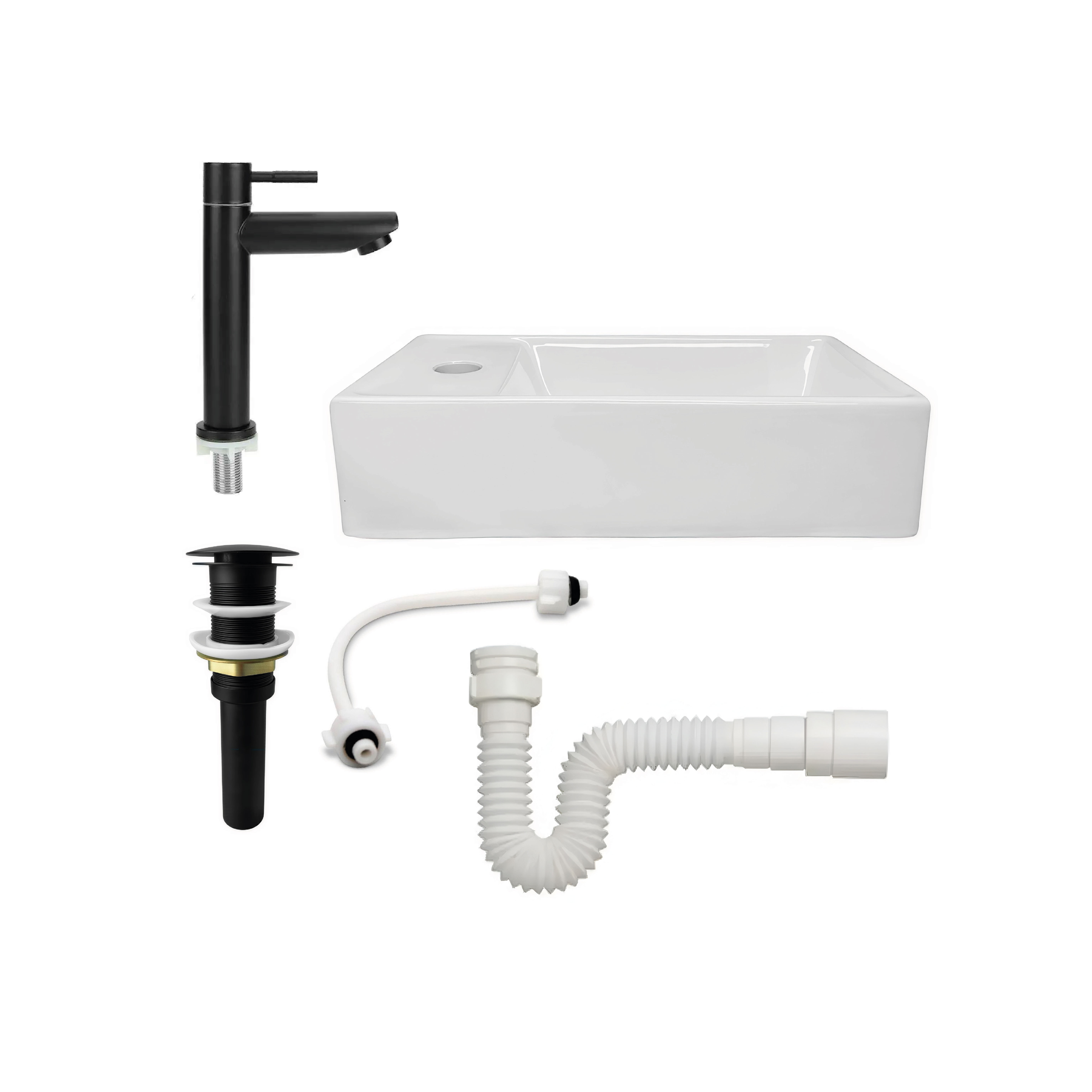 Combo Lavamanos Rectangular + Griferia Agua Fría Negro C681