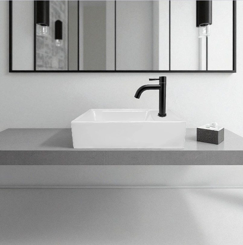 Combo Lavamanos Rectangular + Griferia Agua Fría Negro C682