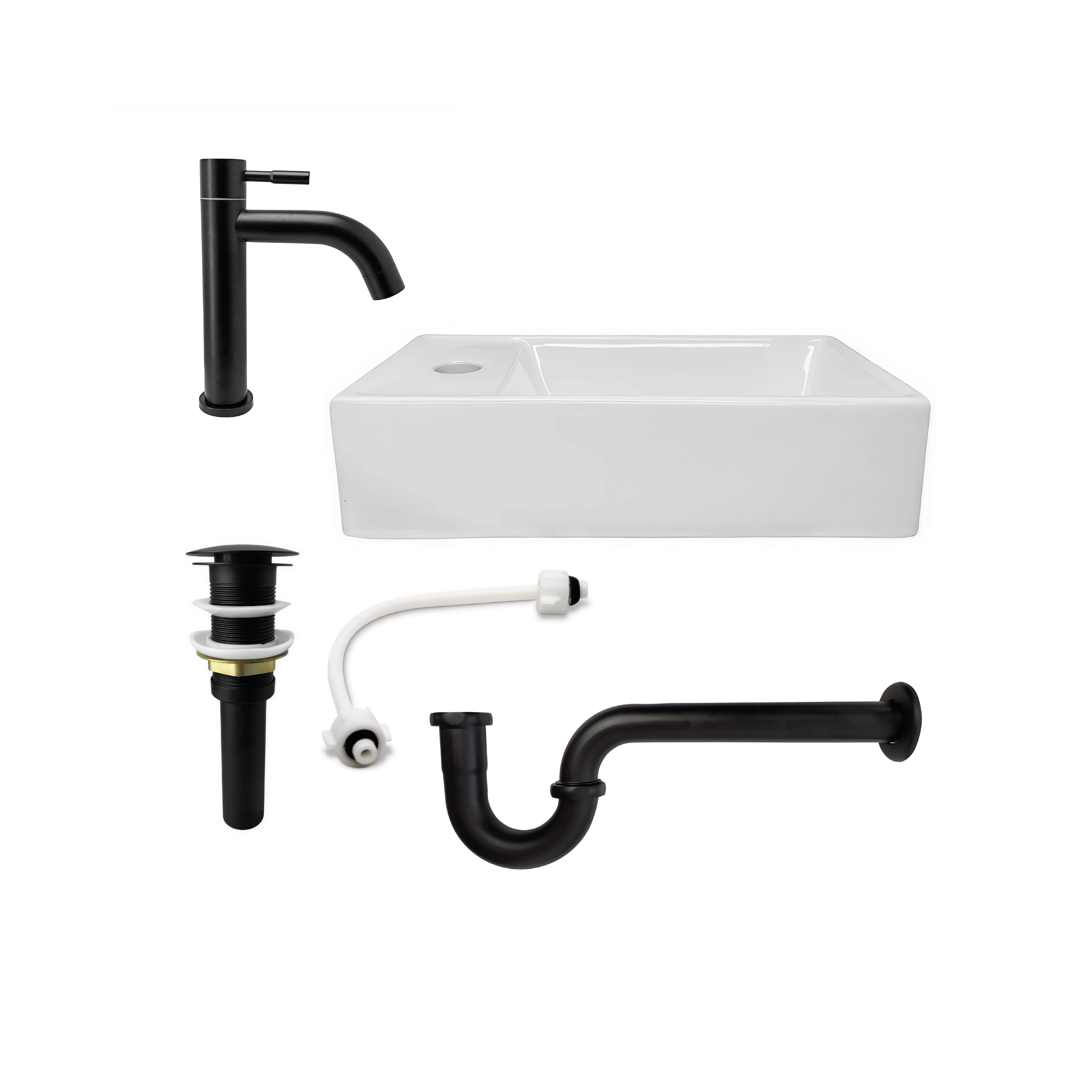 Combo Lavamanos Rectangular + Griferia Agua Fría Negro C682