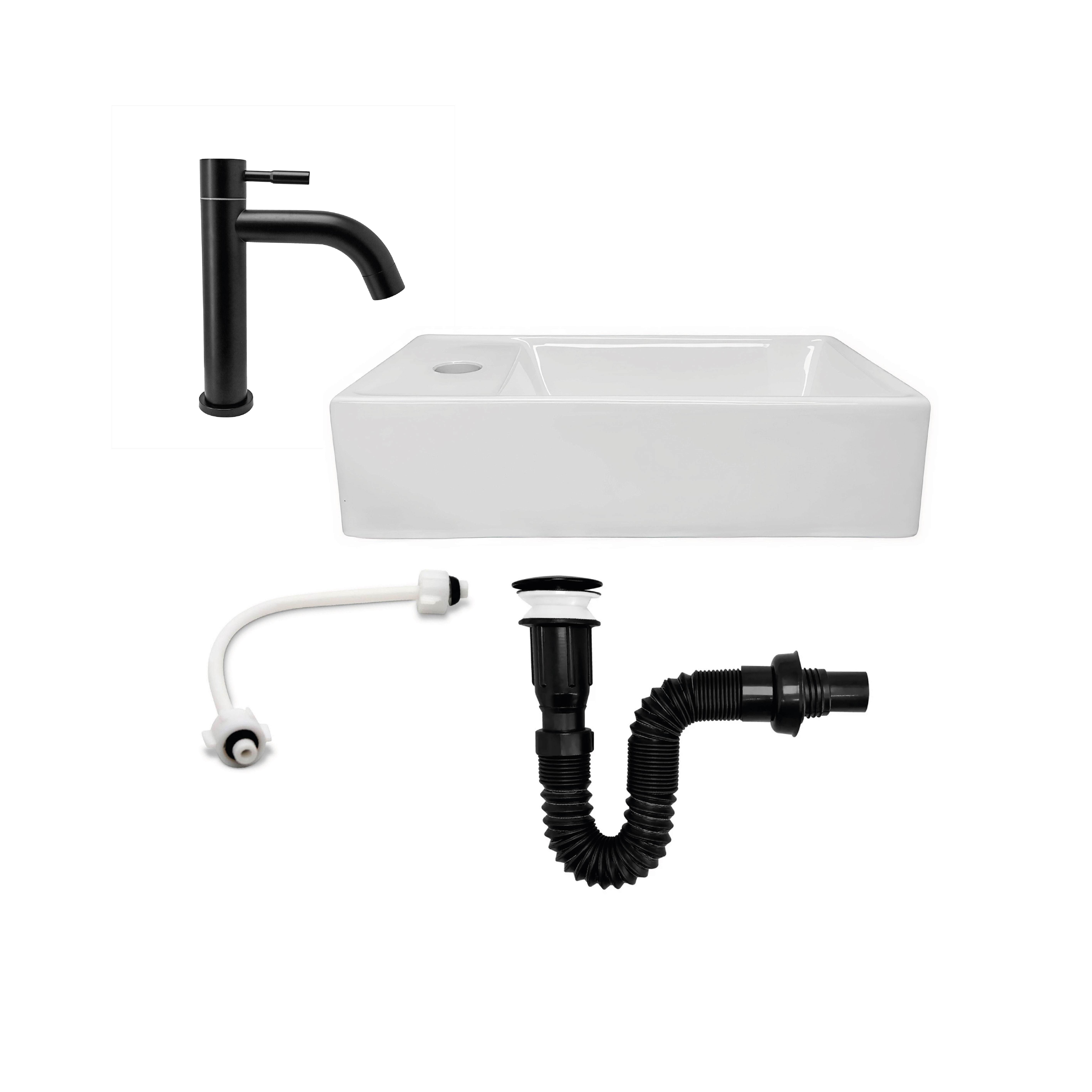 Combo Lavamanos Nappo + Grifería Agua Fría Negra C683