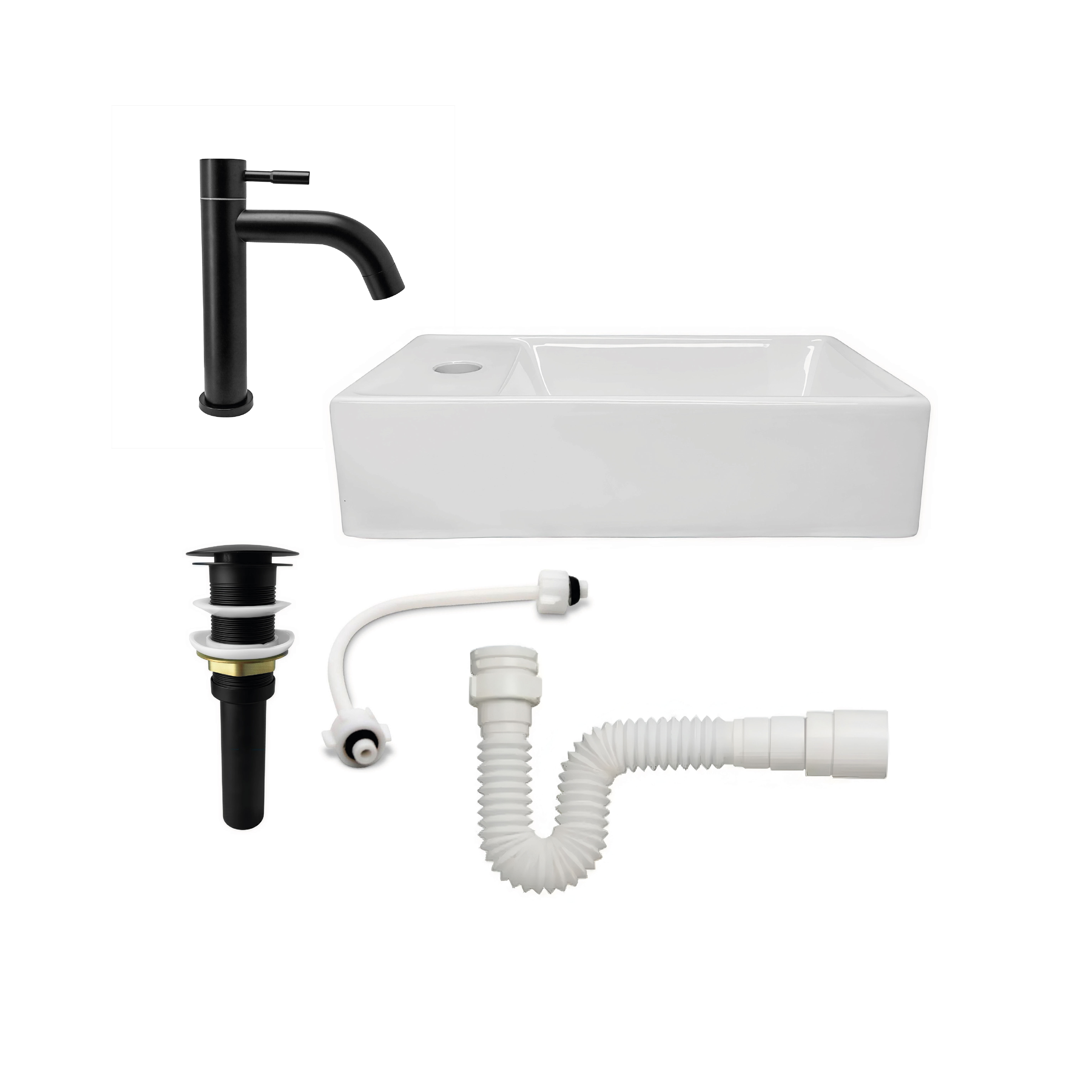 Combo Lavamanos Nappo + Grifería Agua Fría Negra C684