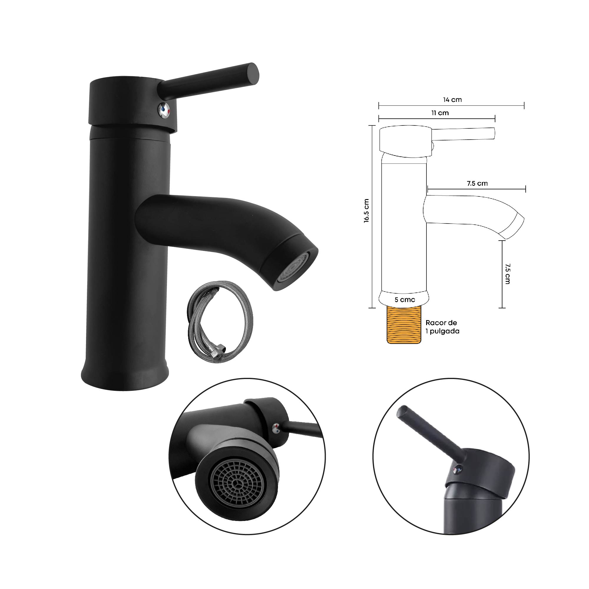 Combo Lavamanos Nappo + Grifería Mezclador Negro C667