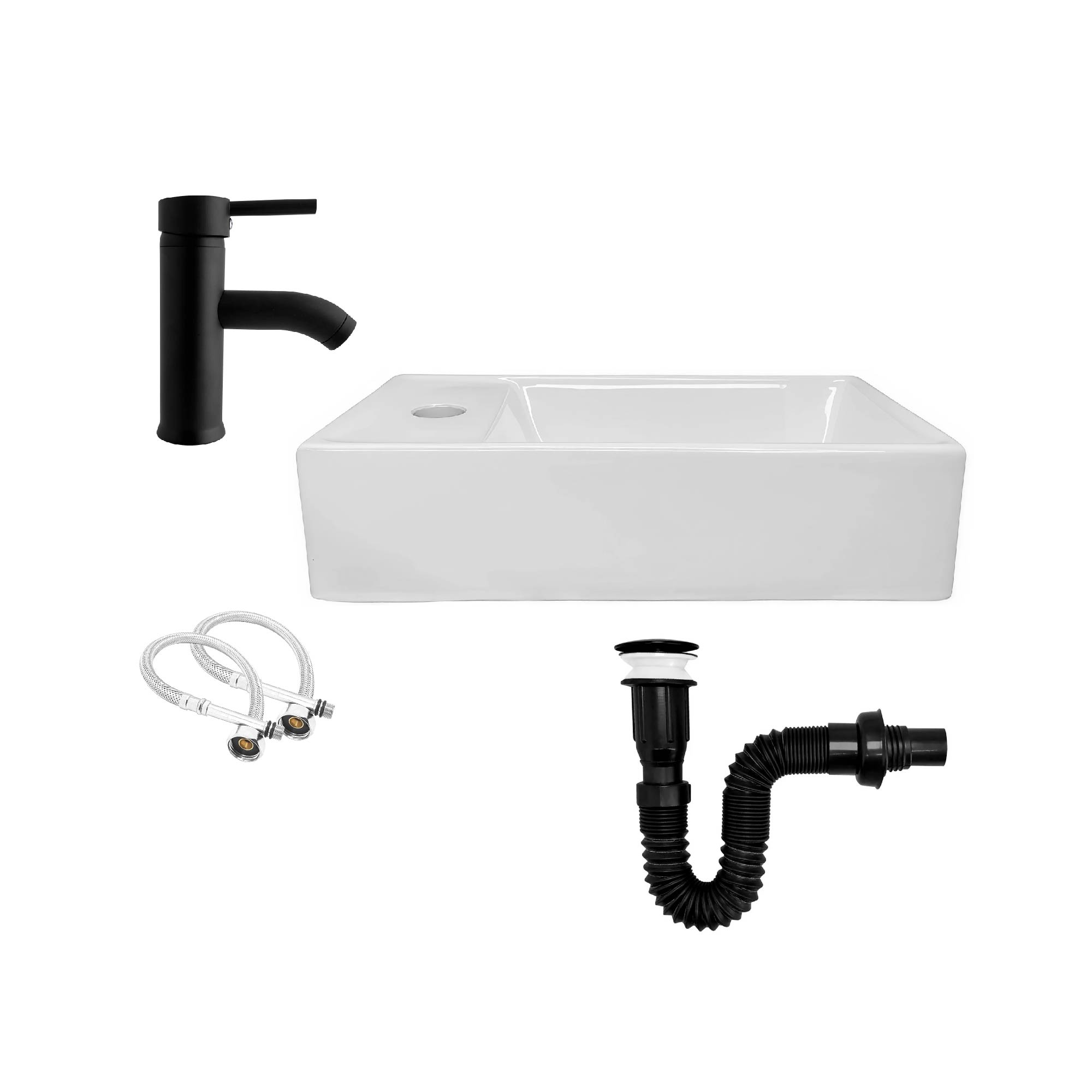 Combo Lavamano Nappo + Griferia Mezcladora Negra C668