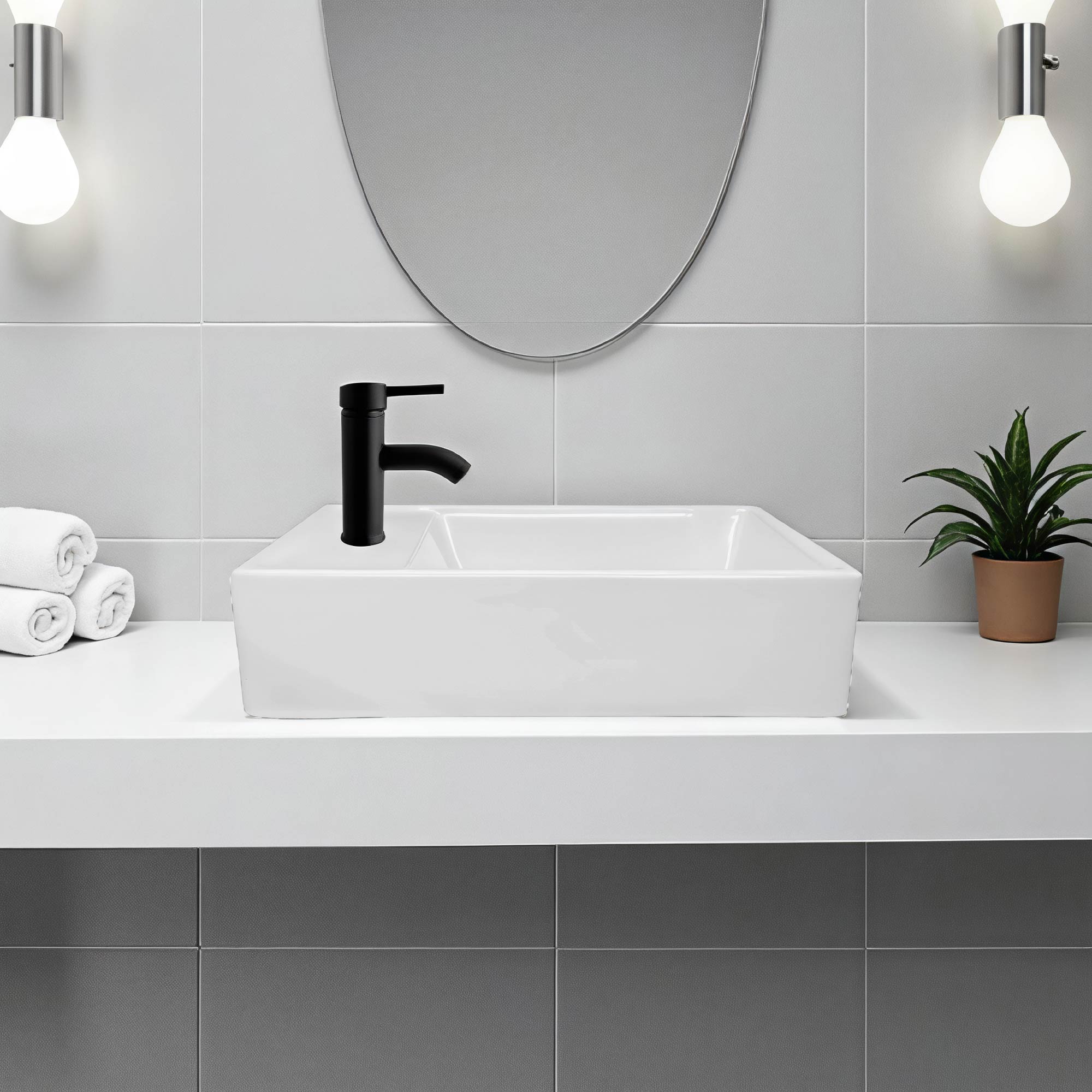 Combo Lavamano Nappo + Griferia Mezcladora Negra C668