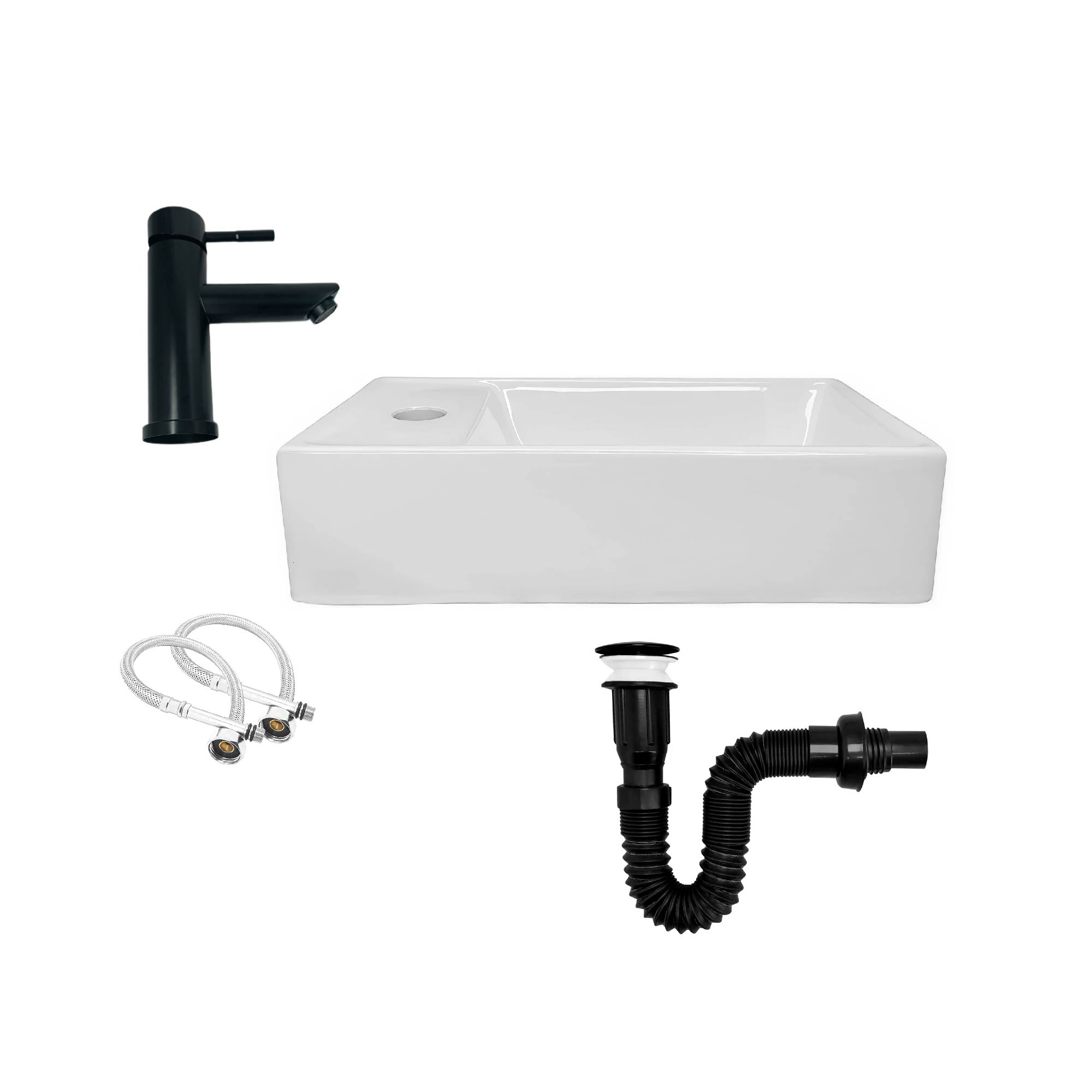 Combo Lavamano Nappo + Griferia Mezcladora Negra C671