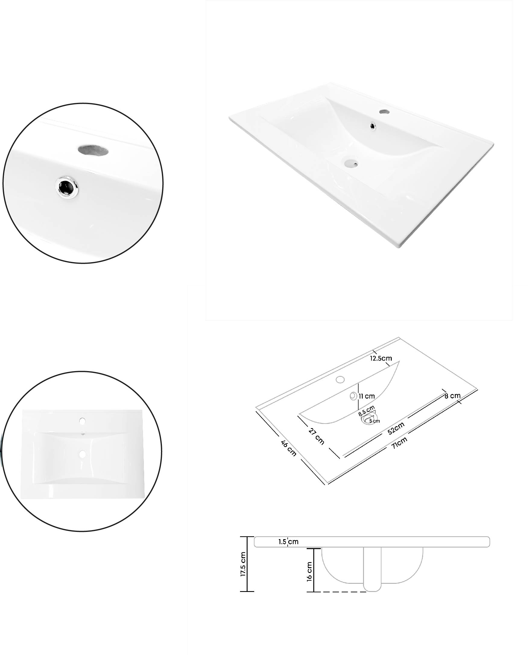 Combo Placa Lavamanos 71x46 +griferia +push Integrado C305