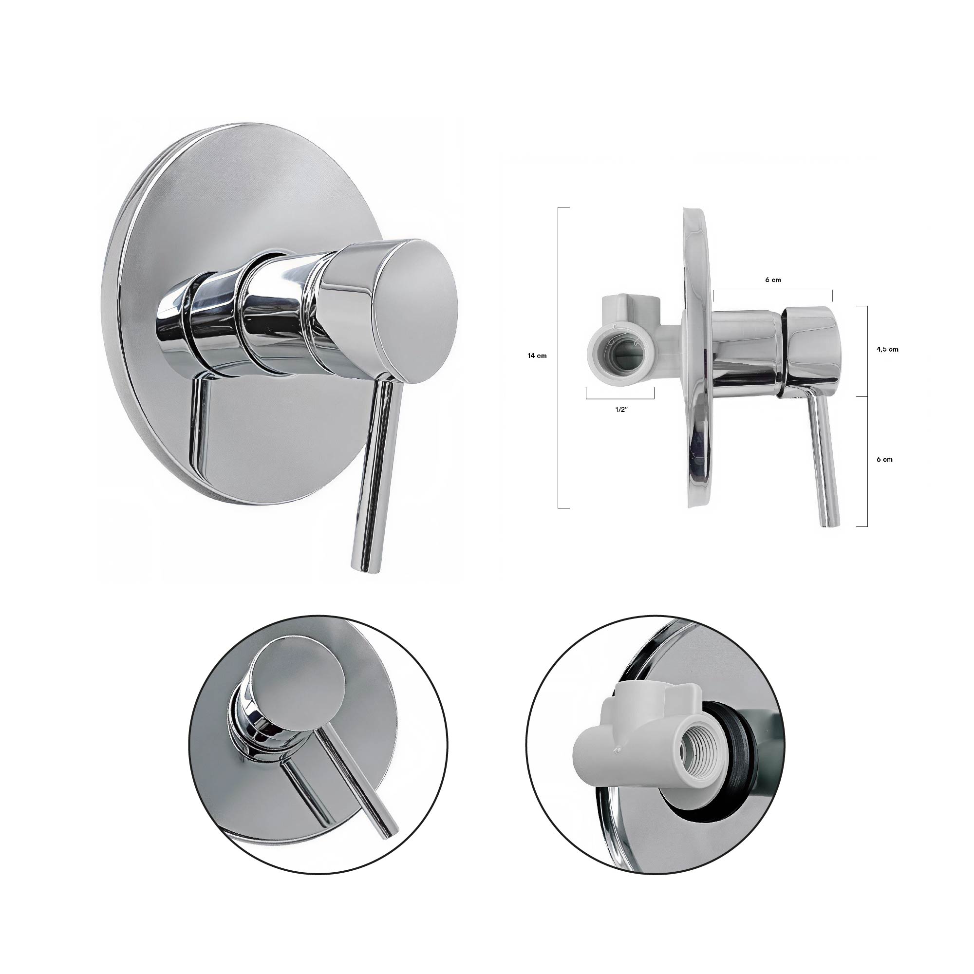 Combo Ducha R 20cm + Brazo Cilindrico + Mezclador Cromado