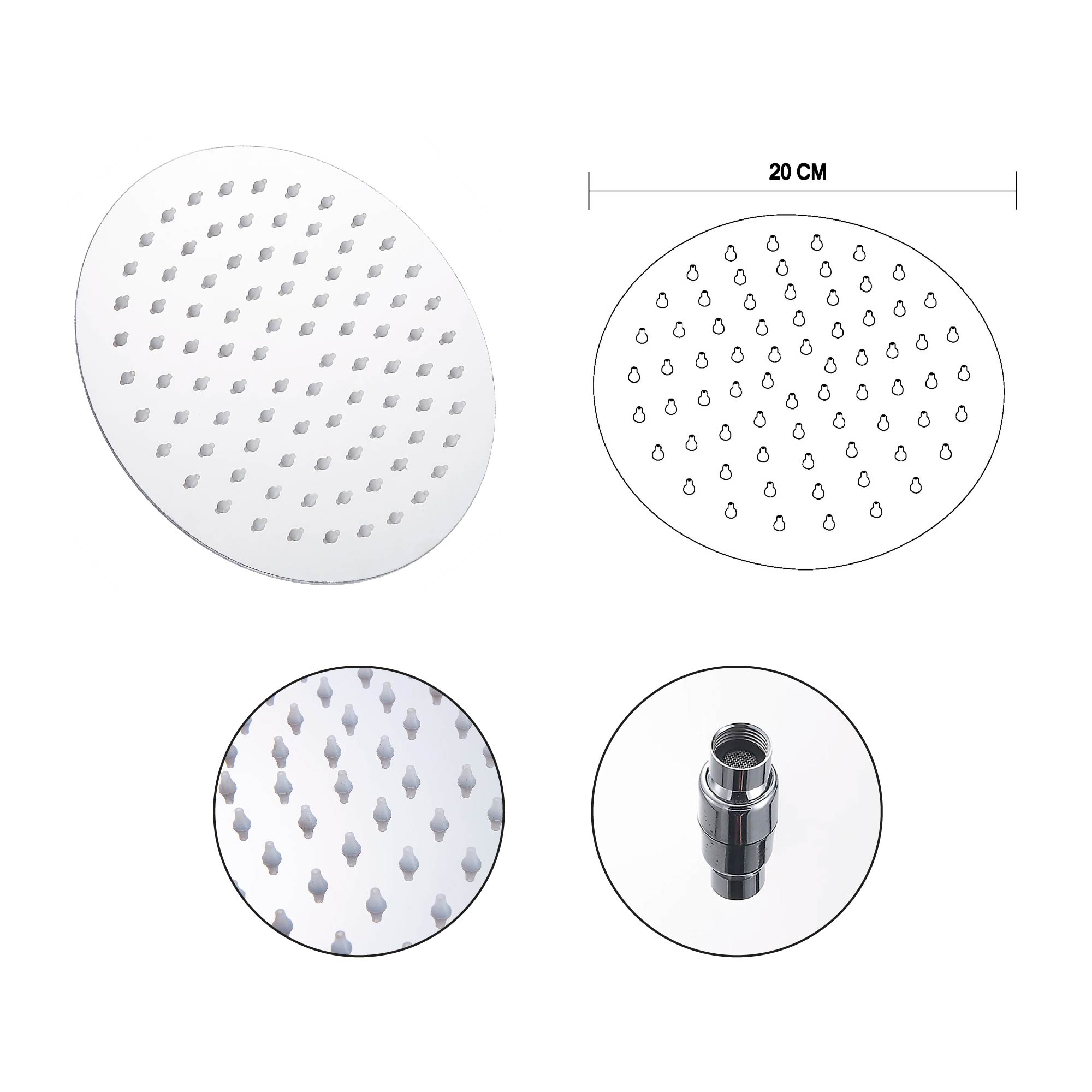 Combo Ducha R 20cm + Brazo Cilindrico + Mezclador Cromado