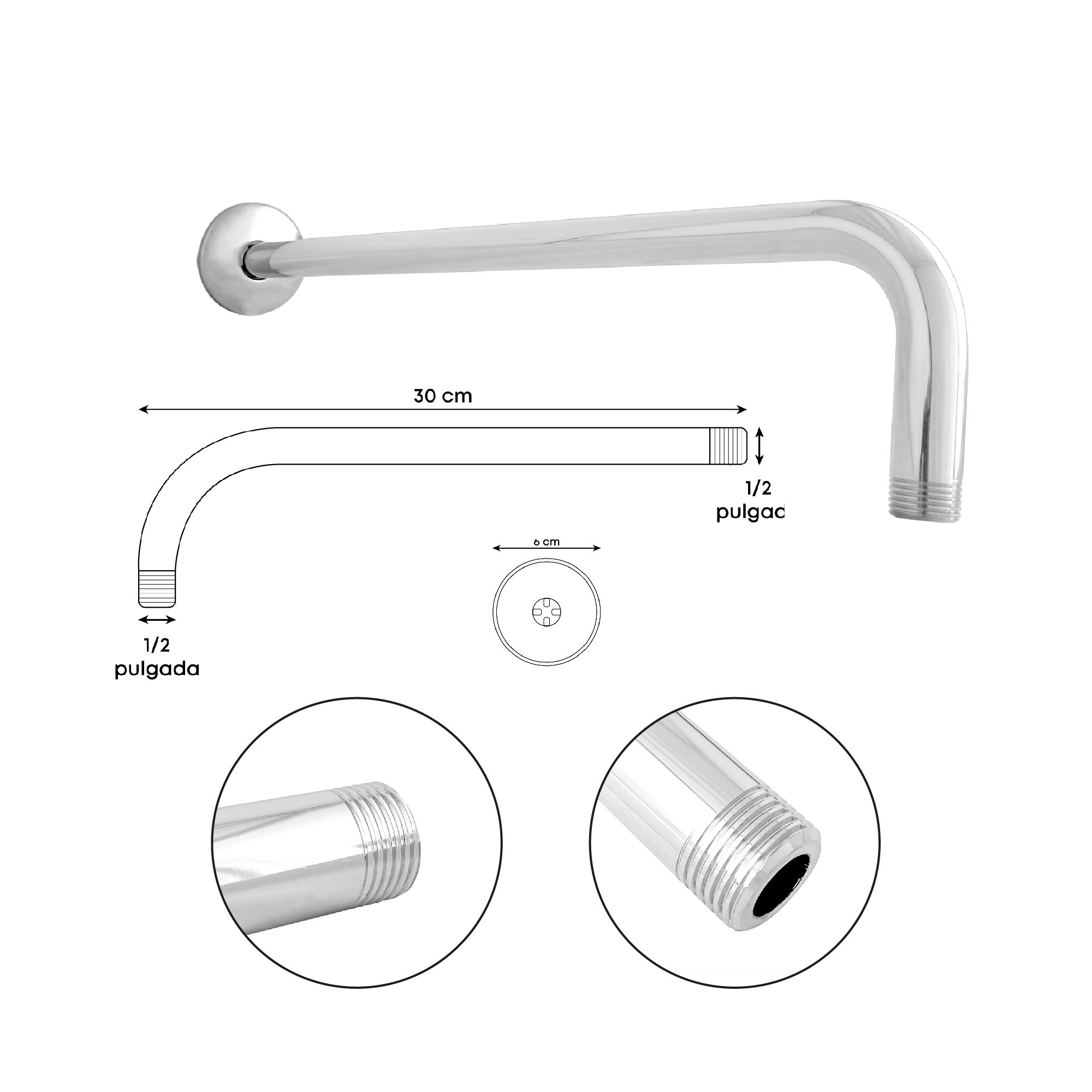Combo Ducha R 20cm + Brazo Cilindrico + Mezclador Cromado