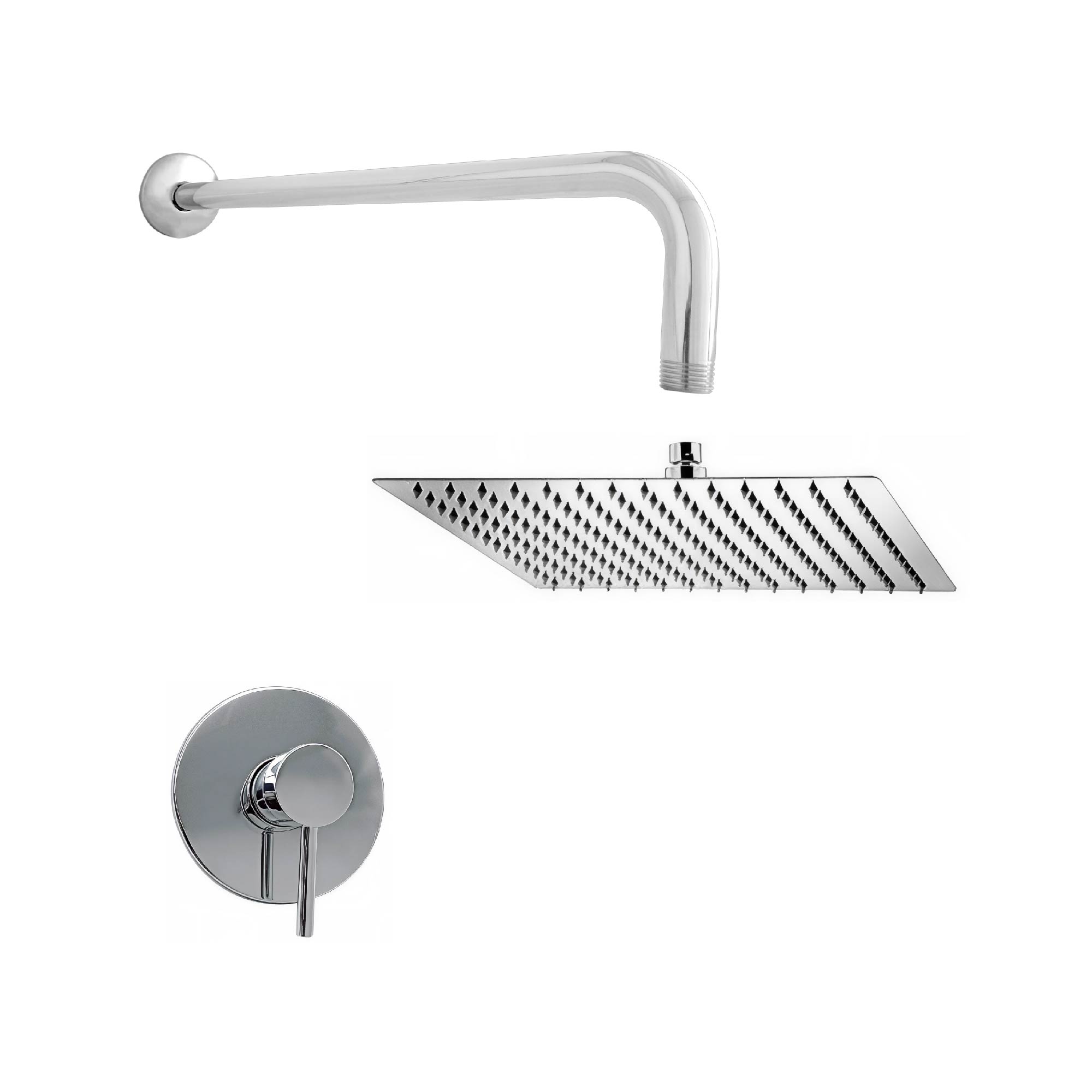 Combo Ducha 20cm + Brazo Cilindrico + Mezclador Cromado