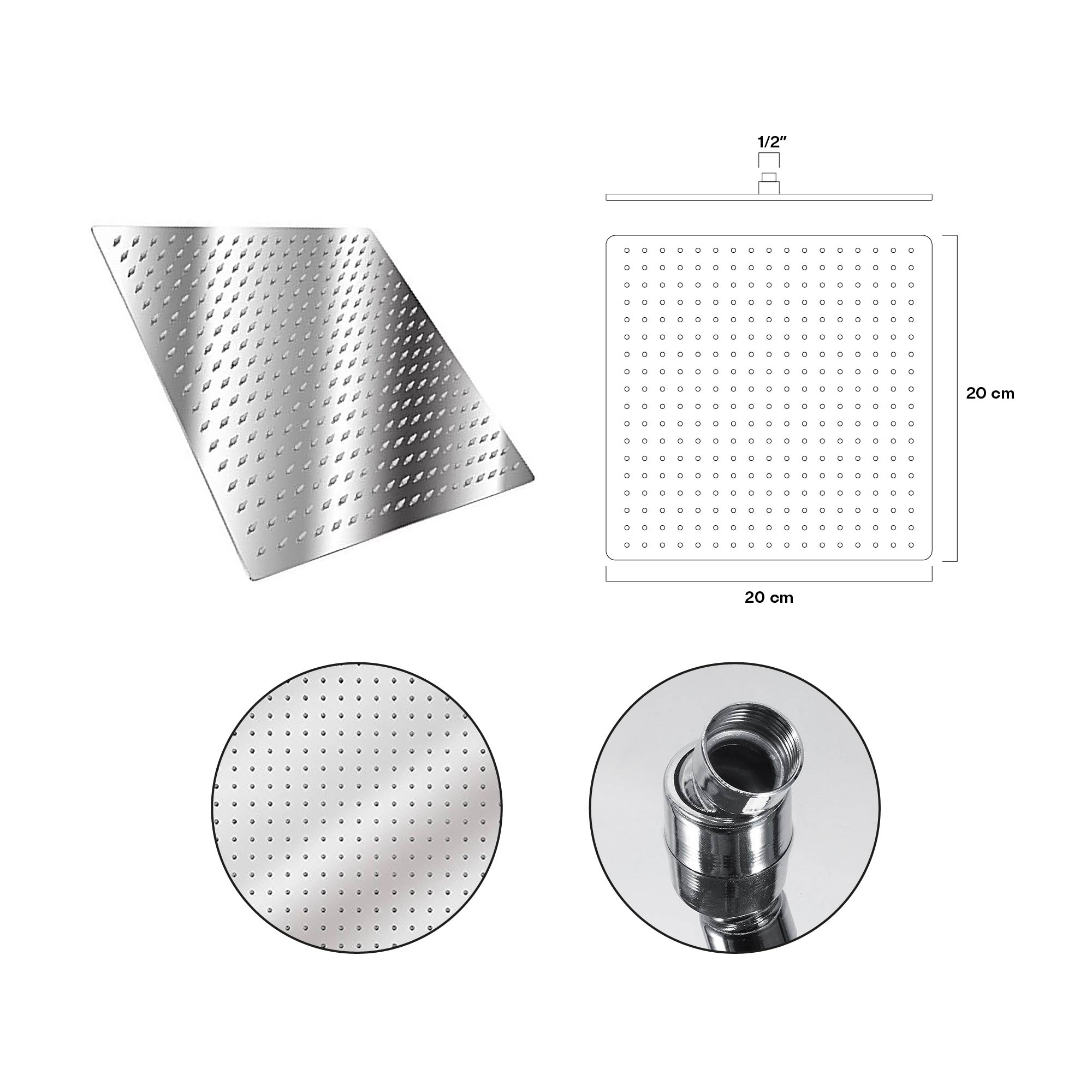 Combo Ducha 20cm + Brazo Cilindrico + Mezclador Cromado