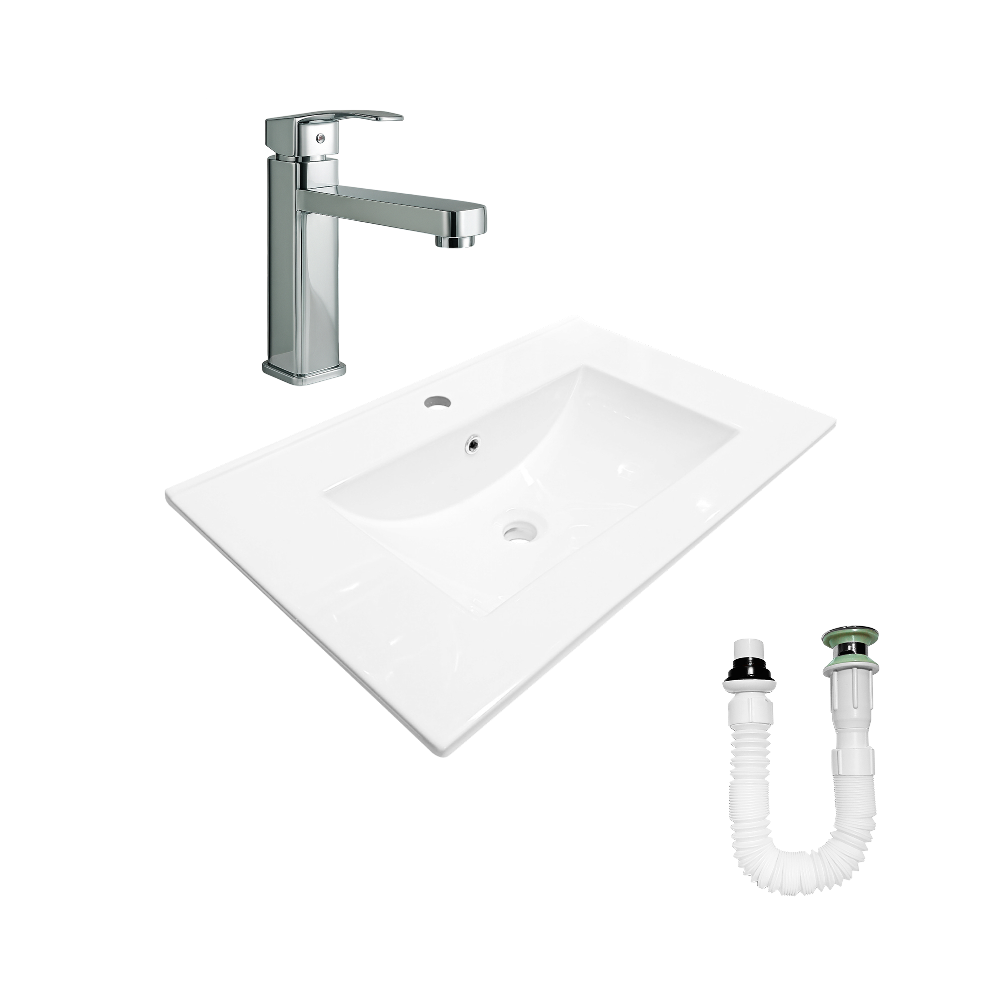 Combo Placa Lavamanos 71x46 +griferia +push Integrado C305